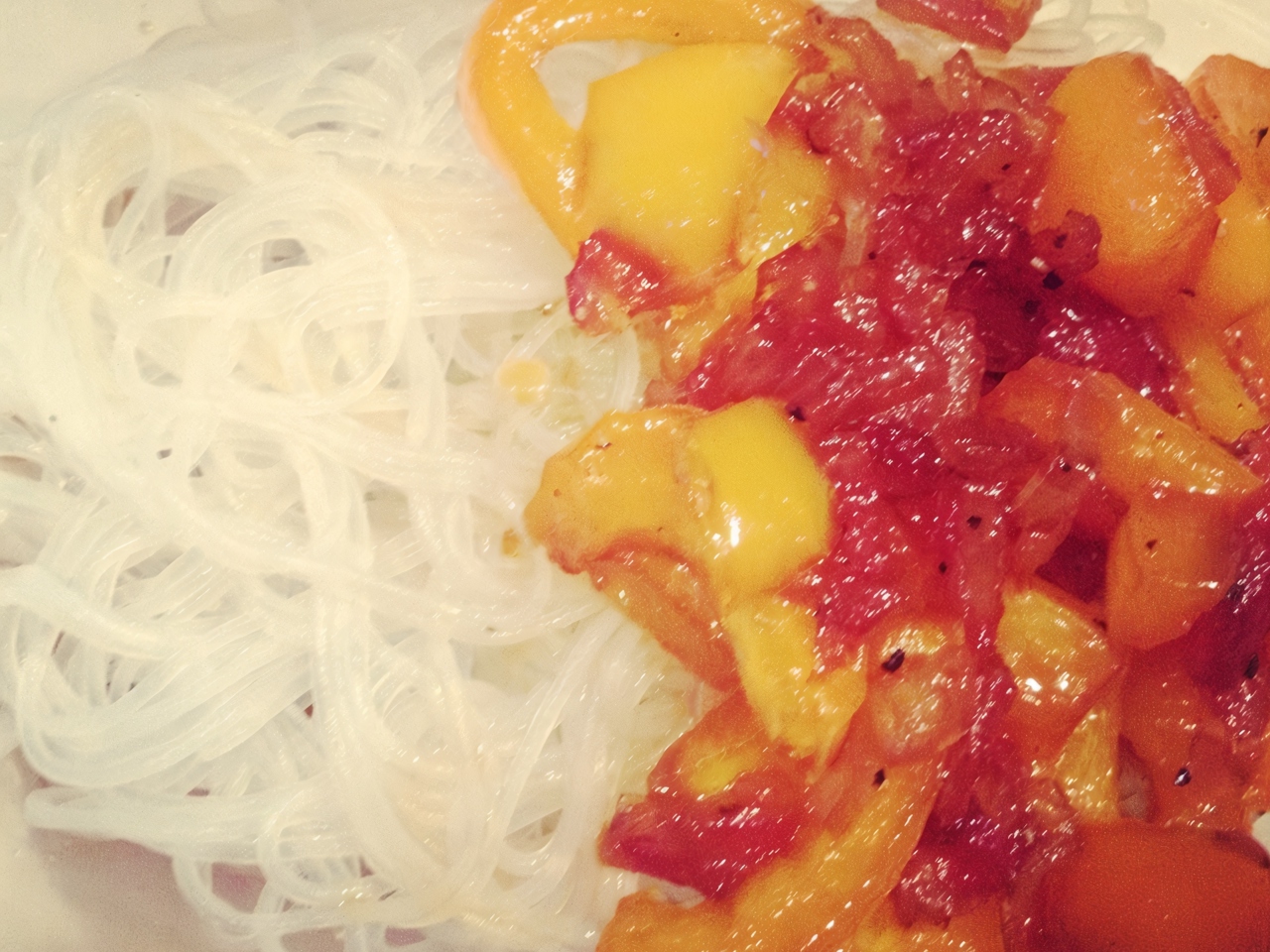 Stewed Peppers in Sweet and Sour Sauce with Glass Noodles