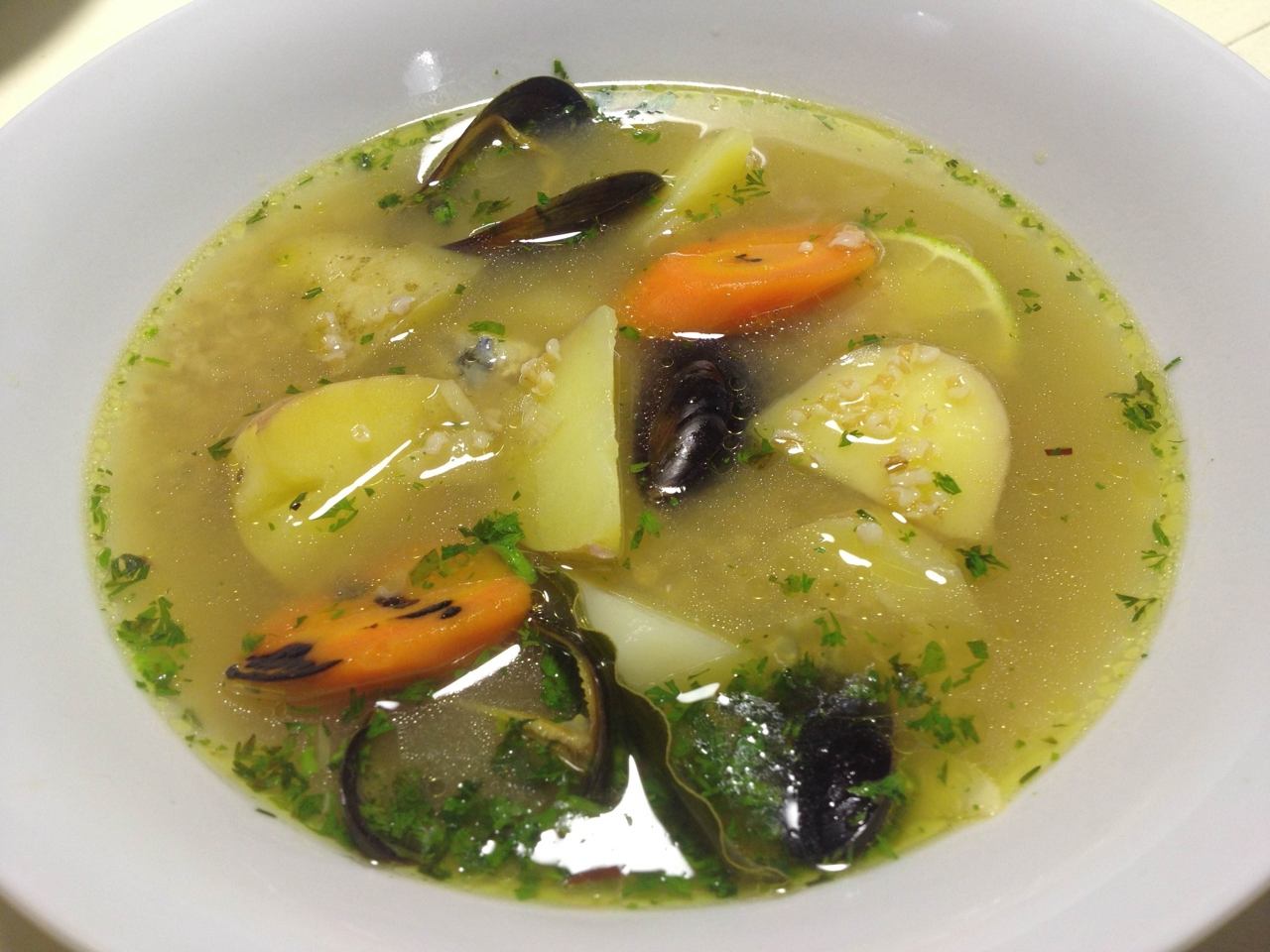 Pike Perch Soup with White Sea Mussels