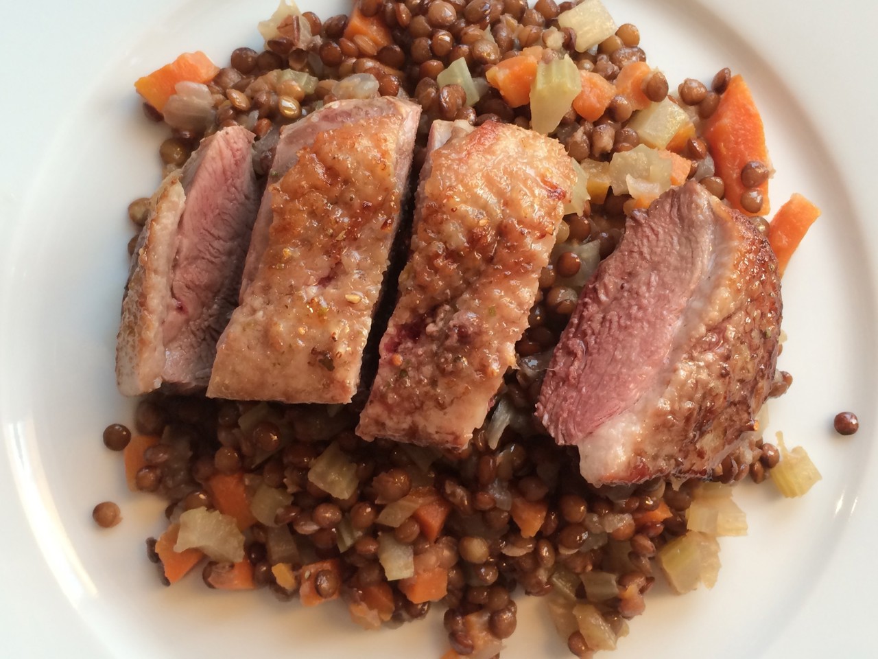 Duck Breast with Lentils and Rhubarb Sauce