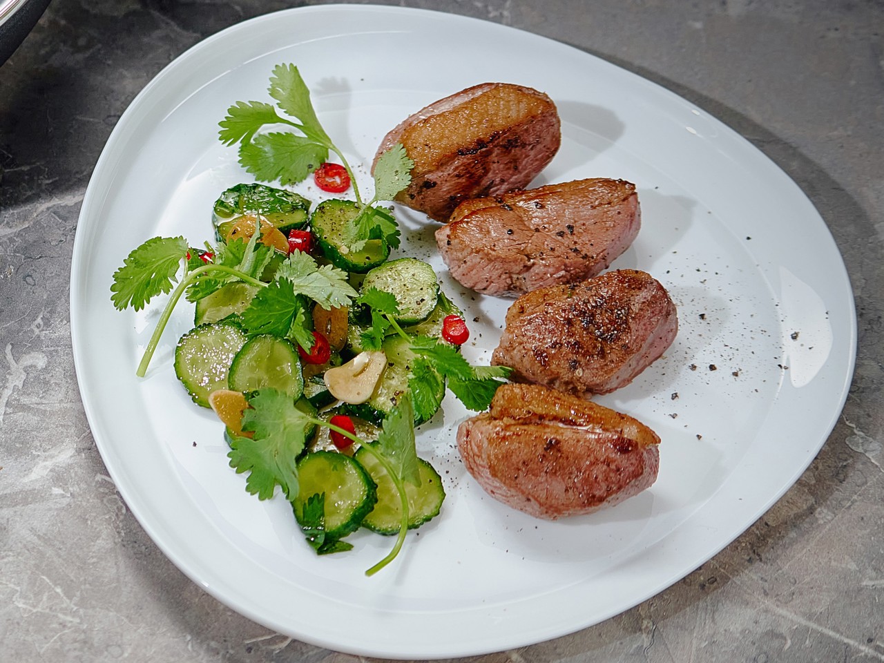 Duck Breast with Cucumber Salad