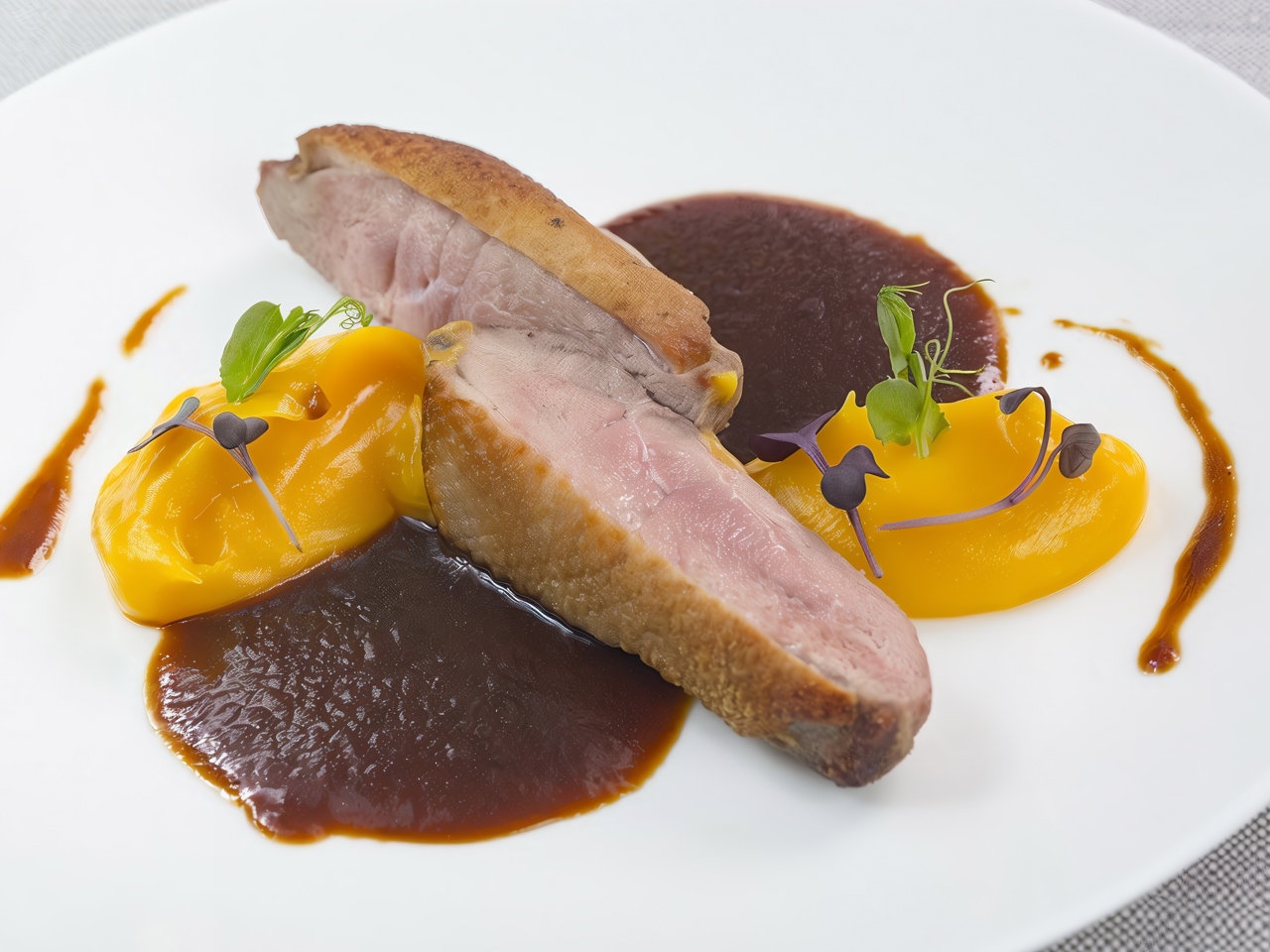 Duck Breast with Pumpkin Puree and Madeira Sauce