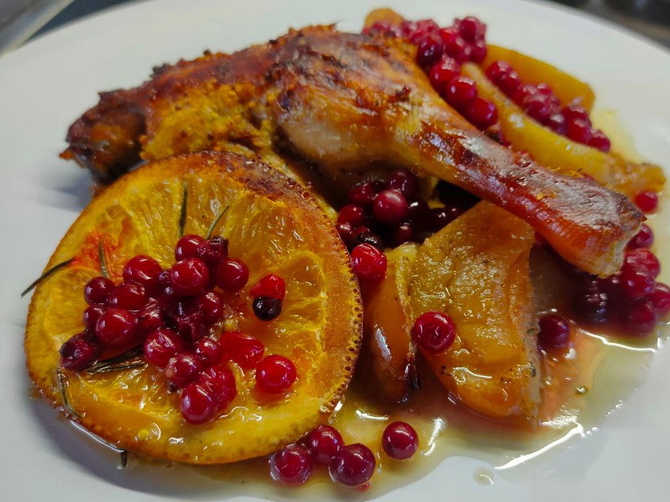 Duck Breasts and Thighs Baked in Orange and Apple Sauce