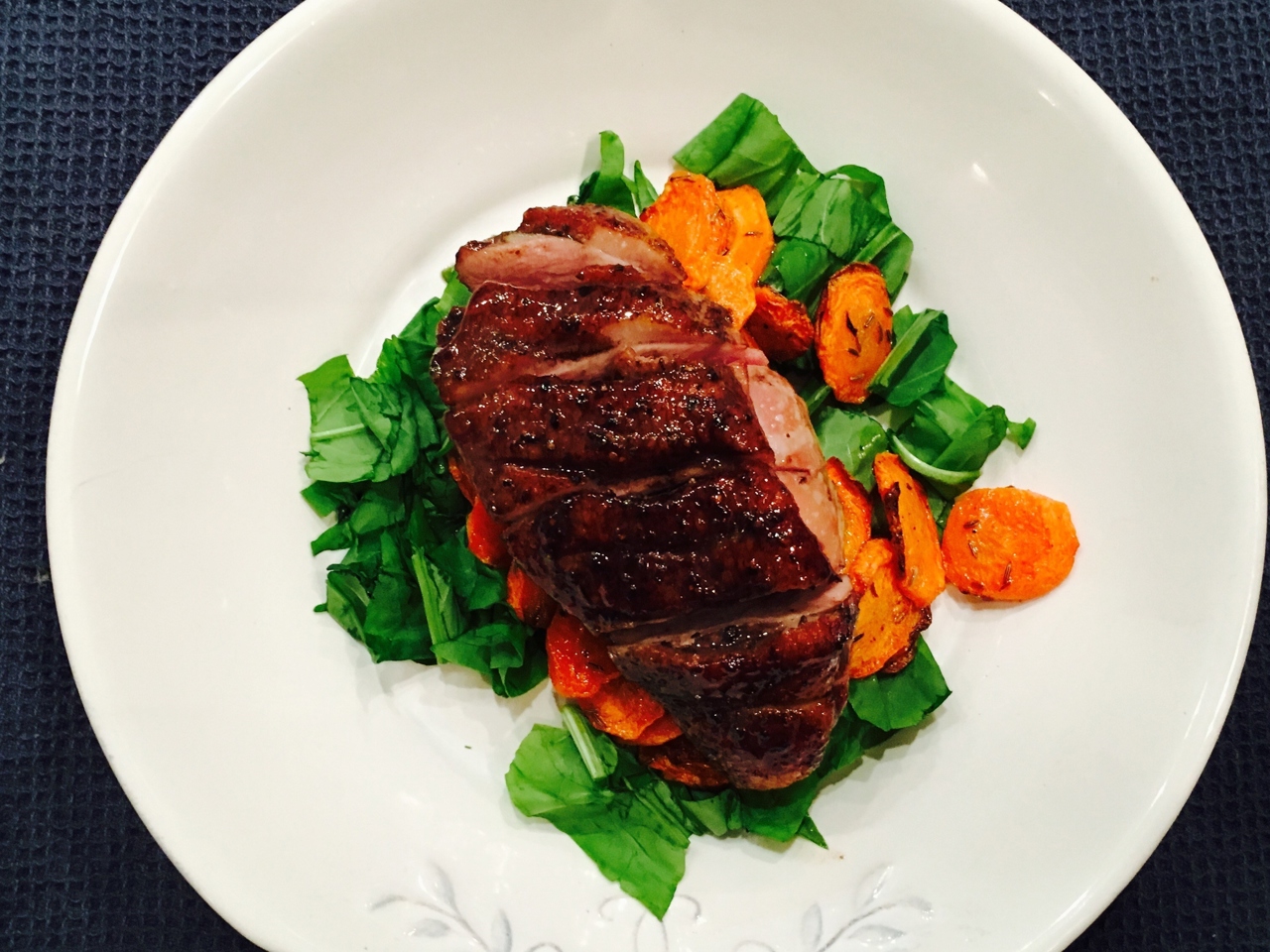 Duck with Narsharab Sauce and Caramelized Carrots