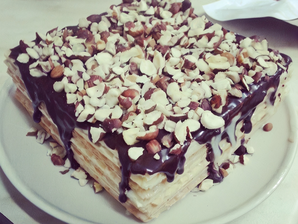 Waffle Cake with Nuts and Coconut
