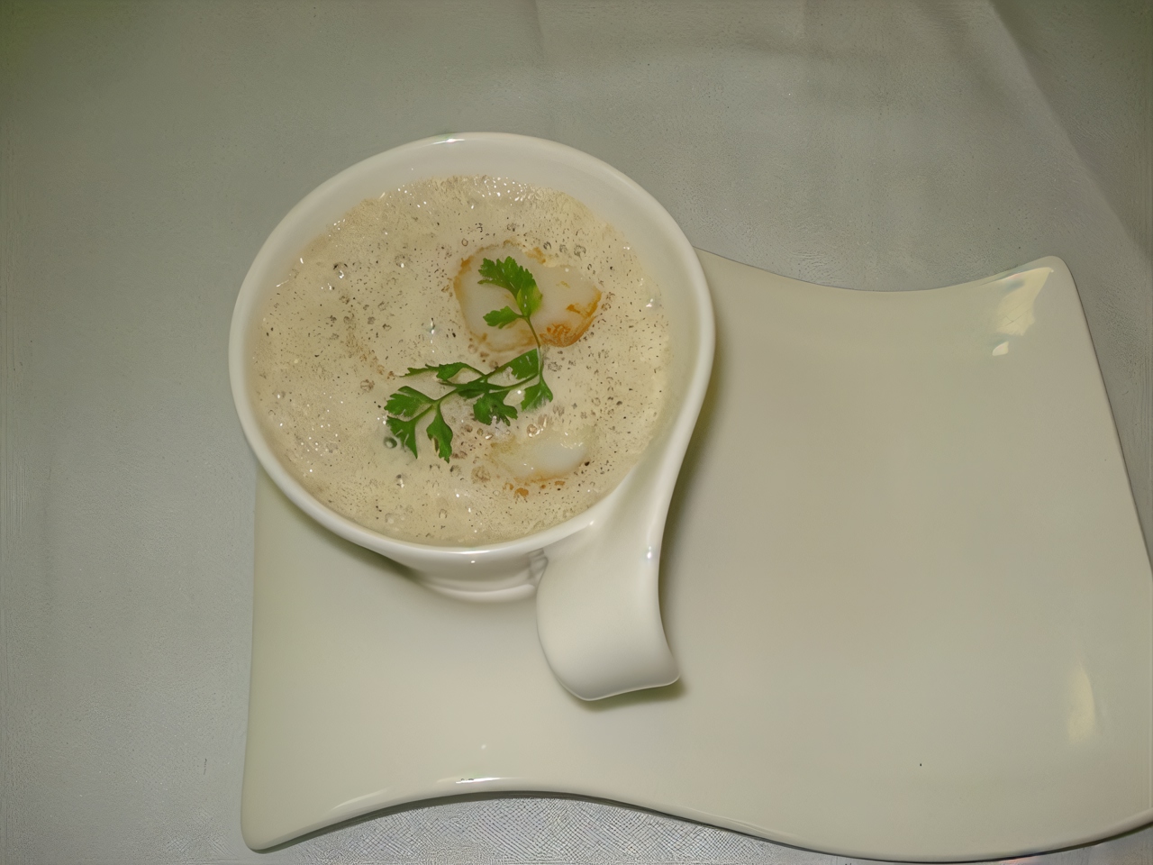 Mushroom Velouté with Scallops in Walnut Oil