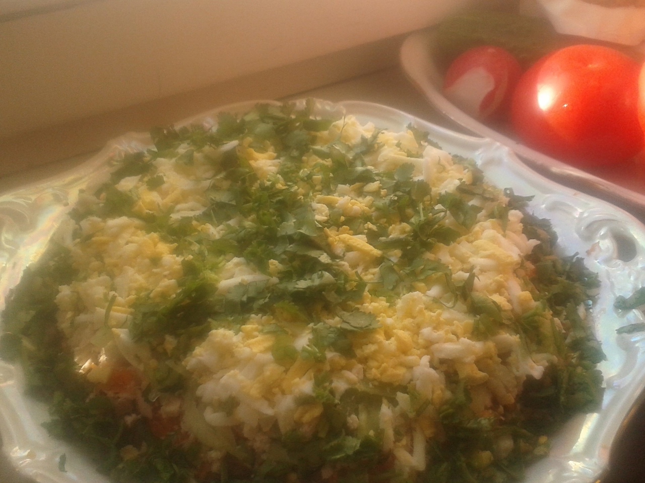 Spring Layered Salad with Chicken and Mushrooms