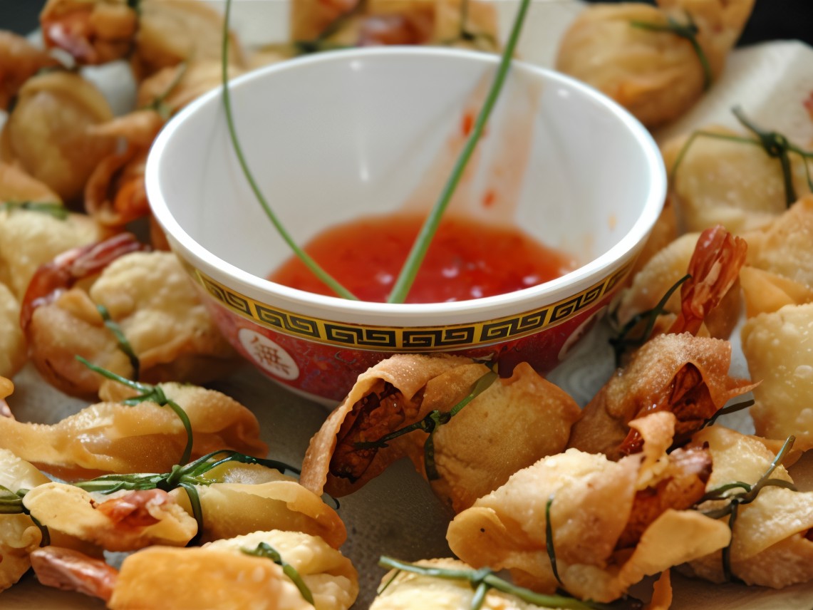 Shrimp Wontons with Chili Jam