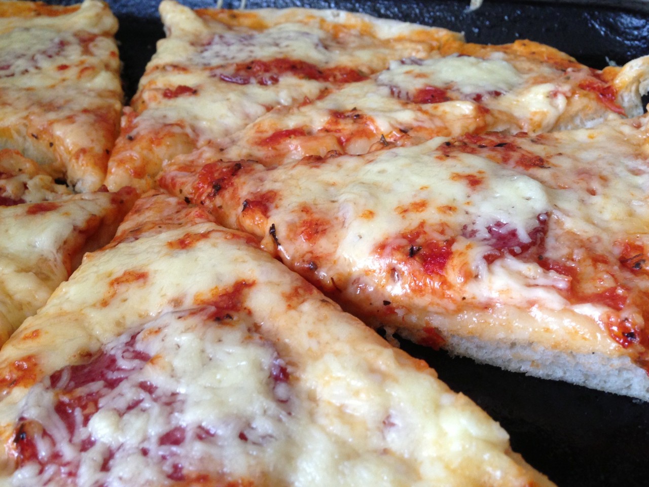 Fluffy Pizza with Salami and Two Types of Cheese