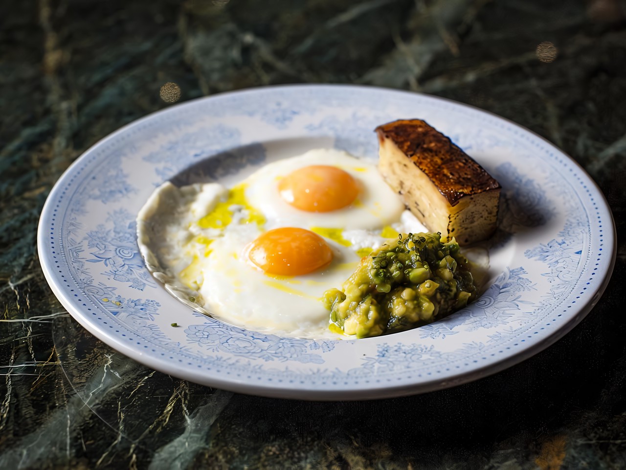 Fried Eggs with Potato Gratin and Avocado