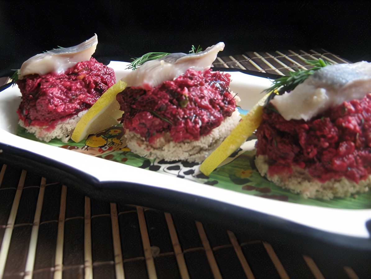 Herring Appetizer with Beet Pesto and Walnuts