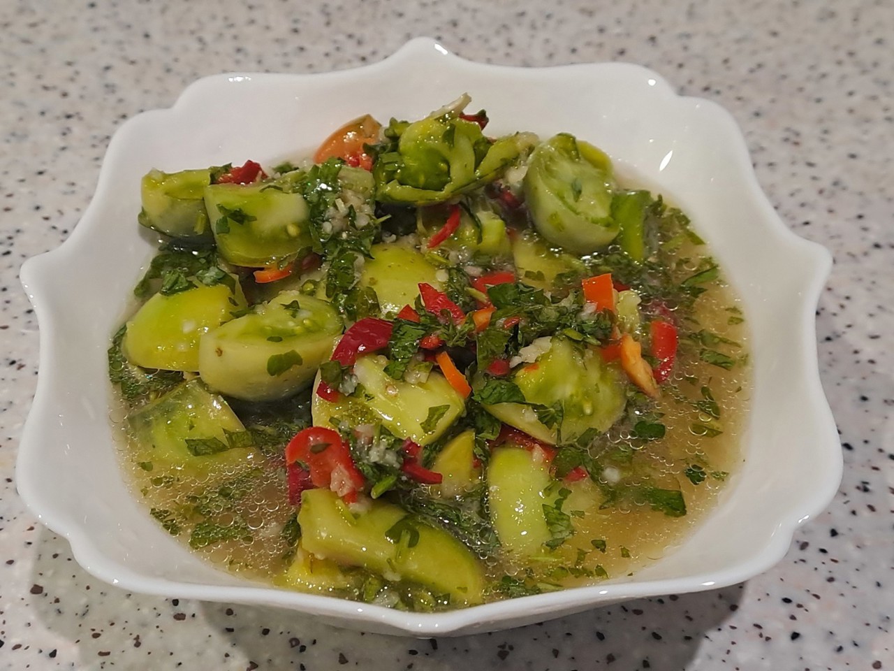 Savory Green Tomatoes with Garlic and Herbs