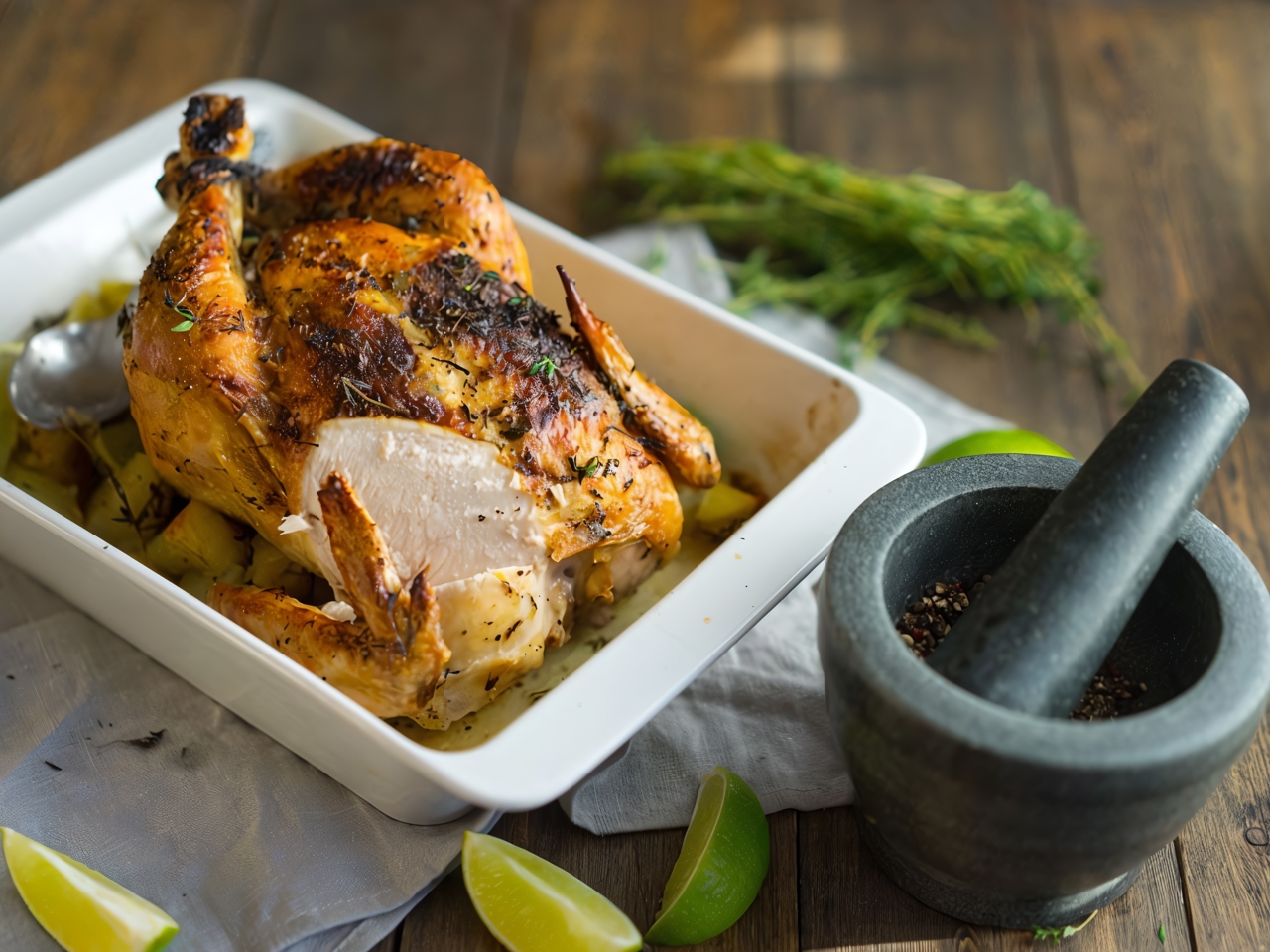 Baked Chicken with Potatoes, Thyme, and Lemon Zest