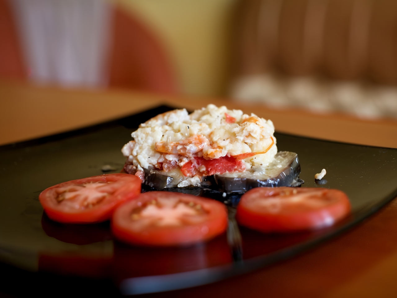 Baked Eggplants with Shrimp and Rice