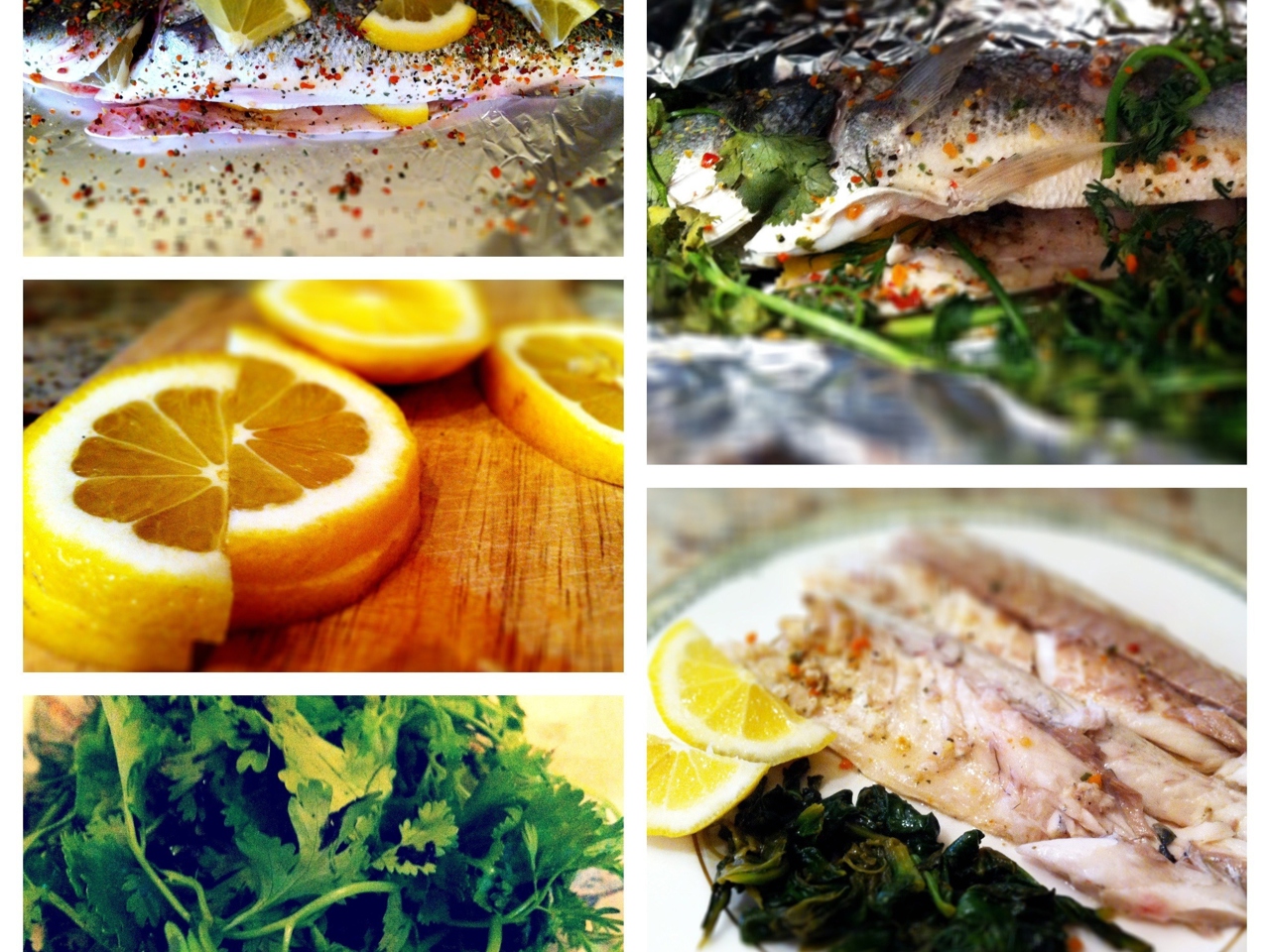 Baked Sea Bass with Herbs and Spinach