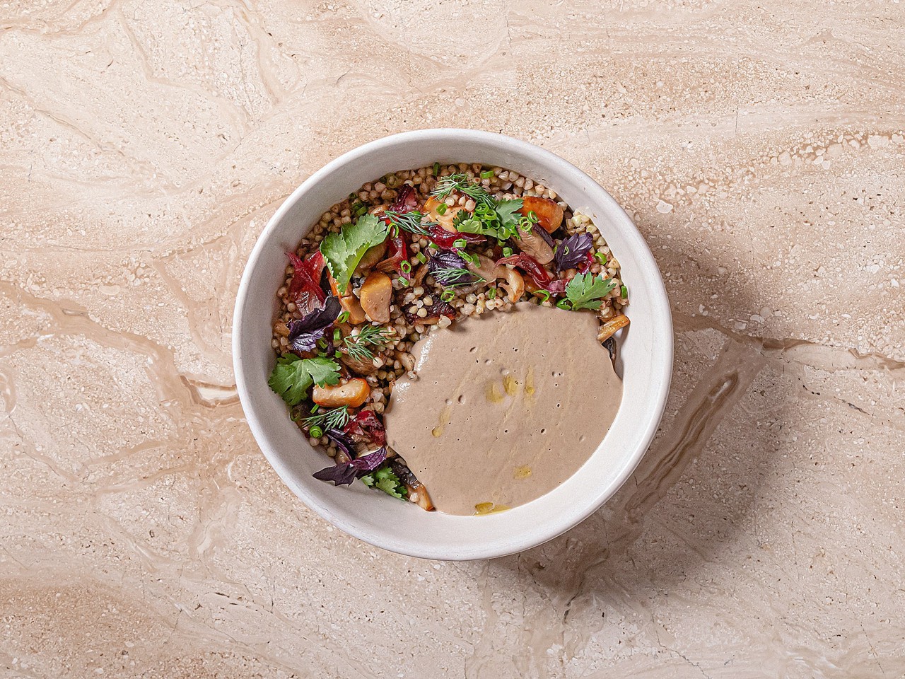 Green Buckwheat with Mushrooms and Sauce