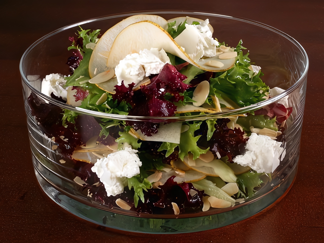 Green Salad with Pear, Gorgonzola, Dried Cranberries, and Mustard Dressing