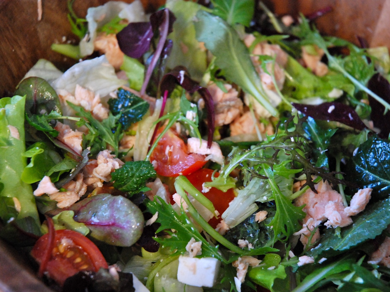 Green Salad with Salmon and Feta