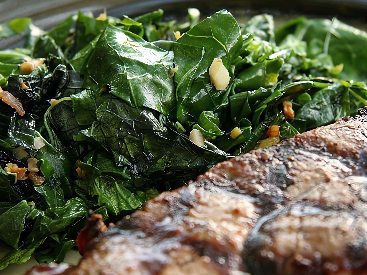 Fried Leafy Greens with Onions and Sesame Oil