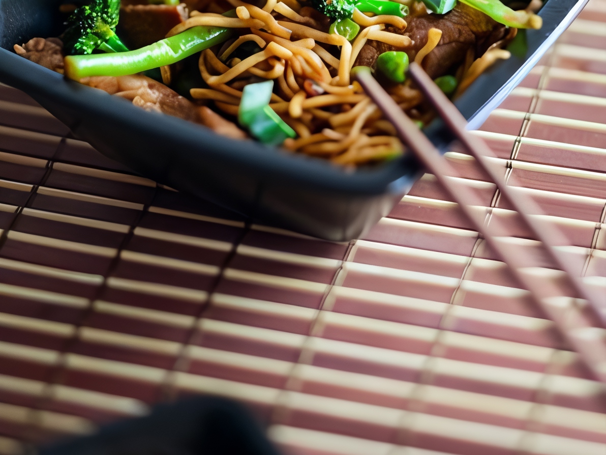 Fried Asparagus and Broccoli with Noodles