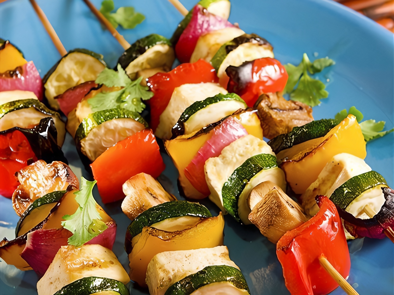 Grilled Vegetable Skewers with Mushrooms and Yakitori Sauce