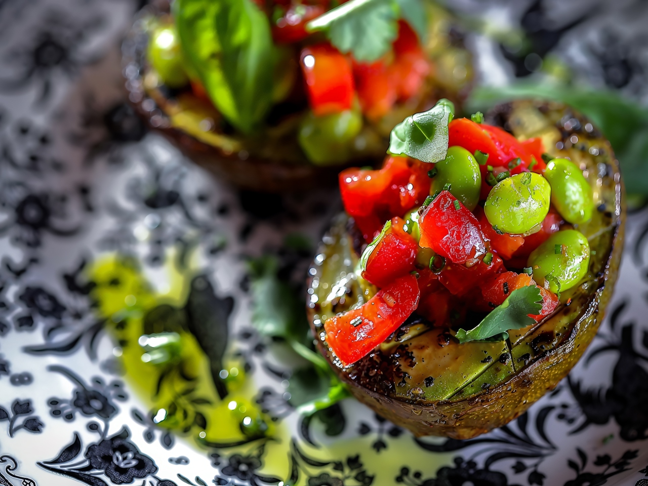 Grilled Avocado with Edamame and Tomatoes