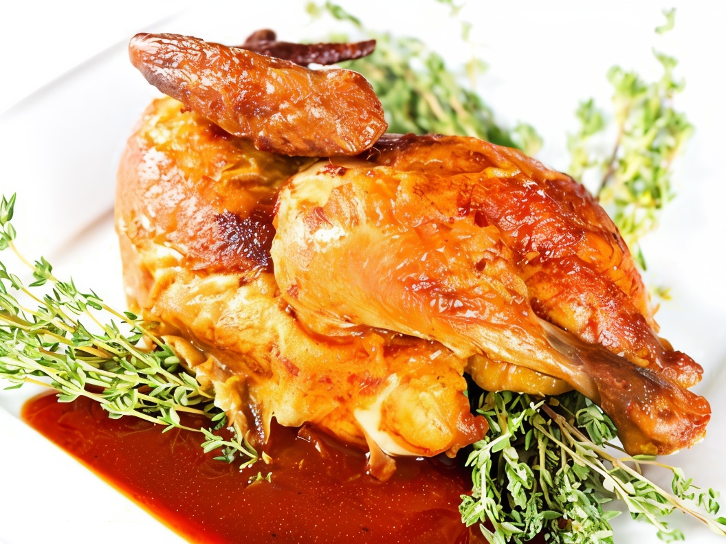 Roasted Chickens with Prunes and Thyme