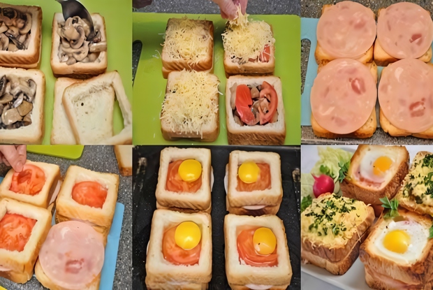 Бутерброды с ветчиной и яйцом к завтраку
