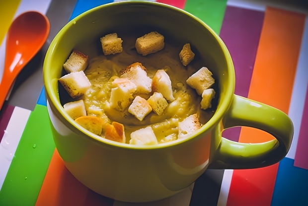 Гороховый крем-суп с чесночными гренками