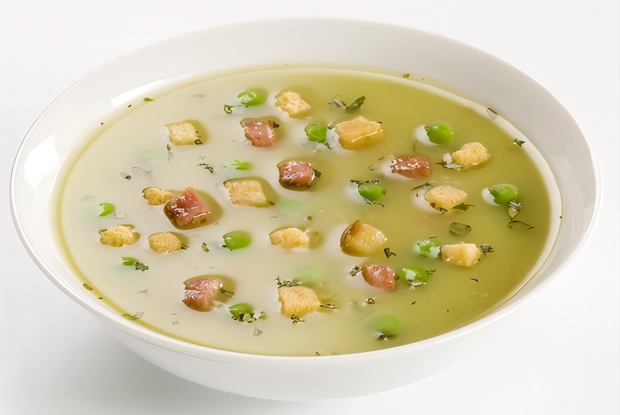 Гороховый суп с беконом и сухариками