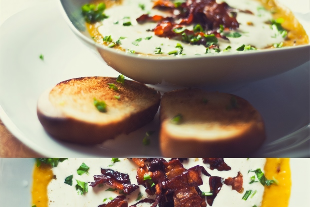 Крем-суп из тыквы со сливками и беконом