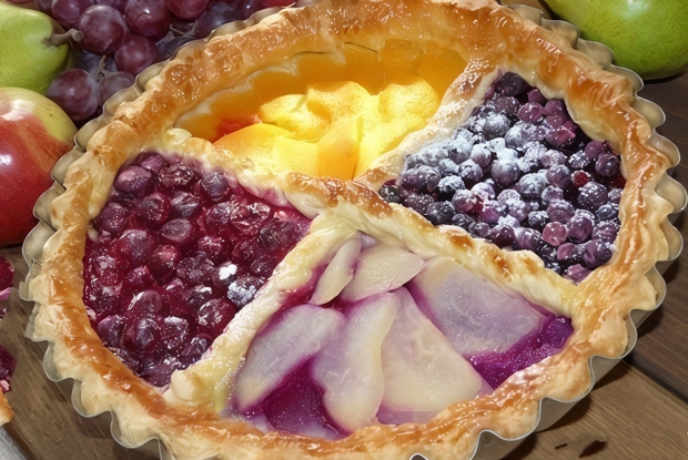 Пирог из слоеного теста с ягодами и фруктами