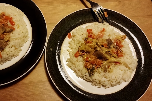 Рис с грибами и сметаной
