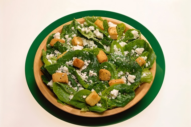Салат «Цезарь» с приправленными зеленью крутонами