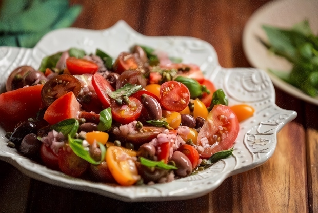 Салат из помидоров с оливками и каперсами от Резы