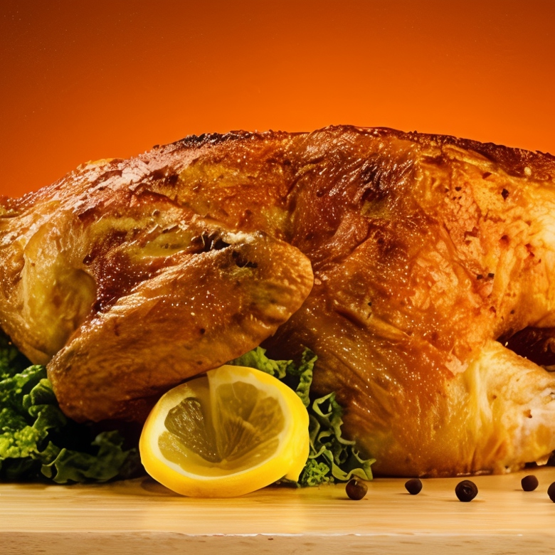 Курица, запечённая в духовке с лимоном, луком и чесноком