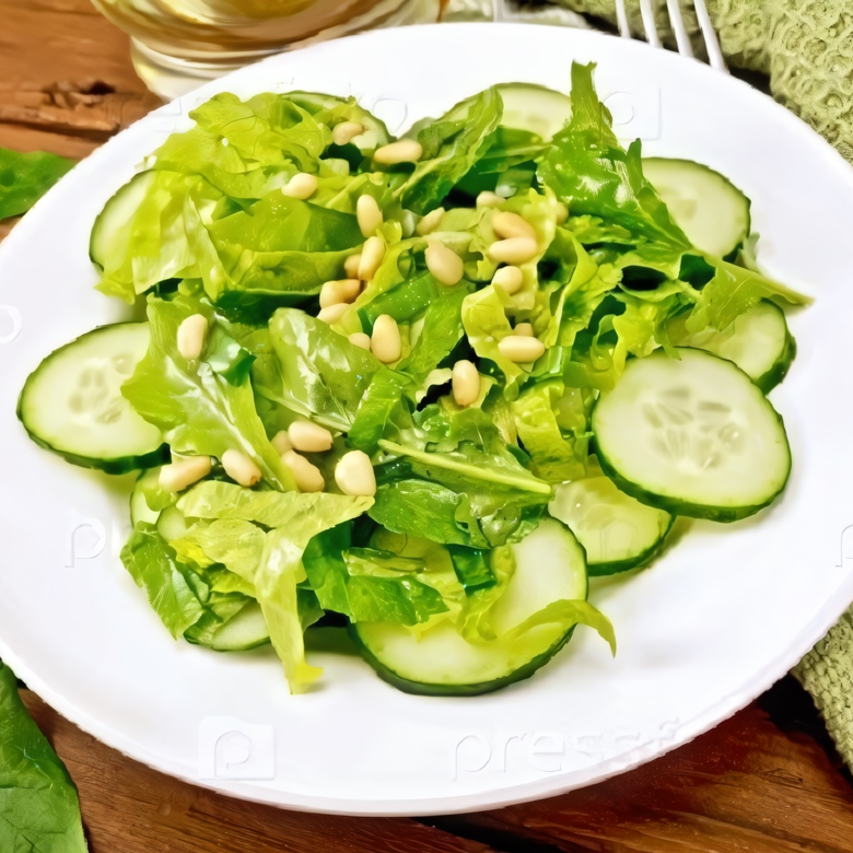 Салат из шпината, нута и свежих огурцов