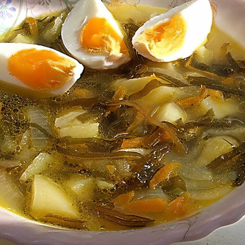 Суп из морской капусты с яйцом