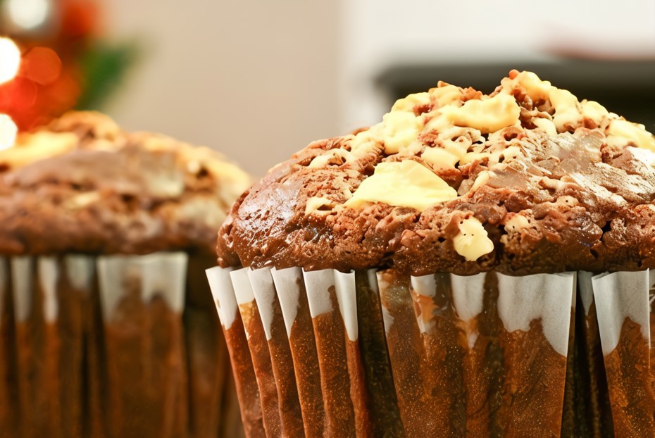 Фото рецепта Маффины из горького шоколада с фундуком и фисташками