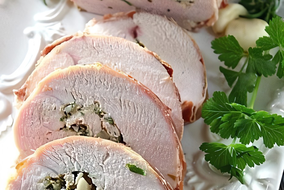 Фото рецепта Рулет из индейки со сливами