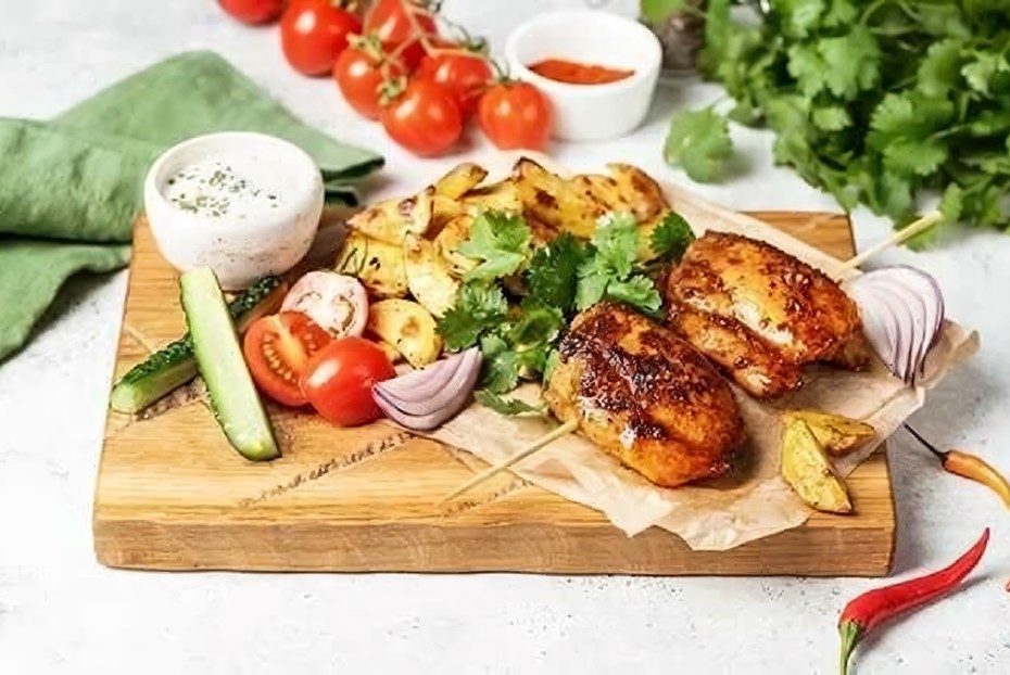 Фото рецепта Шашлычки из курицы со свежими овощами