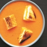 Фотография рецепта Кровавокрасный томатный суп с сырными гренками автор Еда