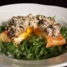 Фотография рецепта Блинчики с яйцом пашот и сливочным соусом с грибами автор Ираида Корягина