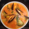 Фотография рецепта Густой томатный суп с лососем тигровыми креветками и мидиями автор Актолкын Алимбаева