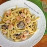 Фотография рецепта Паста с креветками и шампиньонами в сливочном соусе автор Анастасия Мирославская