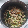 Фотография рецепта Рис с овощами в соусе табаско зеленью и жареным беконом автор Angelina Li