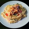 Фотография рецепта Спагетти в сливочном соусе с семгой и рукколой автор Я Г