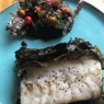 Фотография рецепта Треска в водорослях с черным картофельным пюре и маринованными лисичками автор Еда