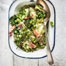 Фотография рецепта Тушеный салат романо с копченым беконом и зеленым горошком автор Еда