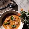 Фотография рецепта Тыквенный суп с креветками автор Еда