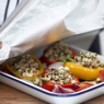 Фотография рецепта Запеченный перец с кускусом и фетой на подложке из запеченных овощей автор Иван Соколов